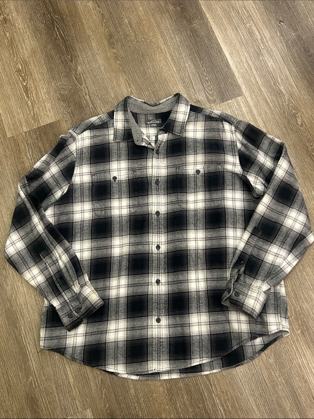 Eddie Bauer Black and White Plaid Button-Down Shirt